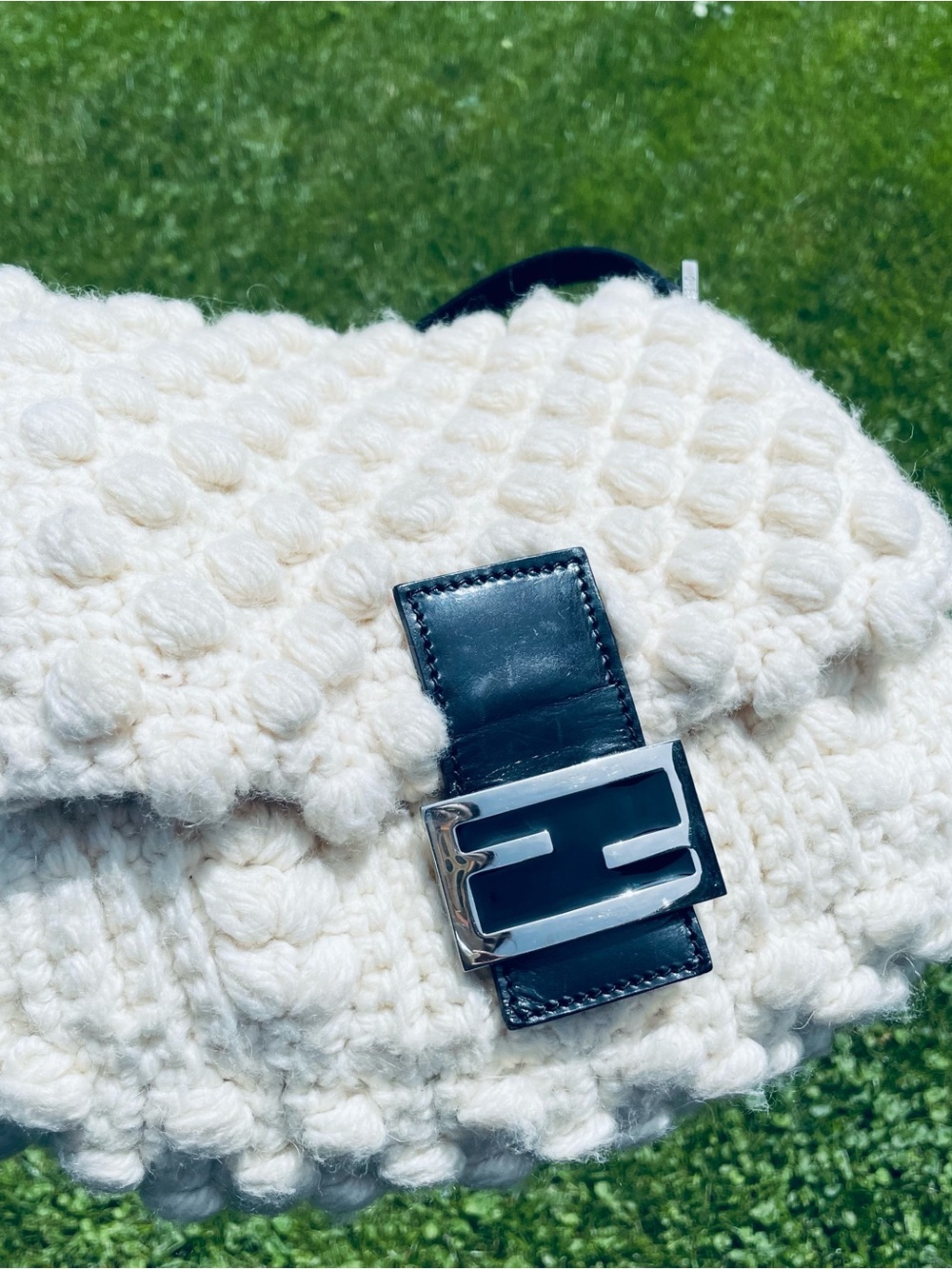 Fendi Vintage Ivory Popcorn Knit Mama Baguette - Picture 9 of 16